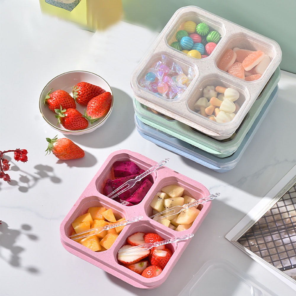 Meal Prep Ideas - 1pc Reusable Wheat Straw 4 Compartments