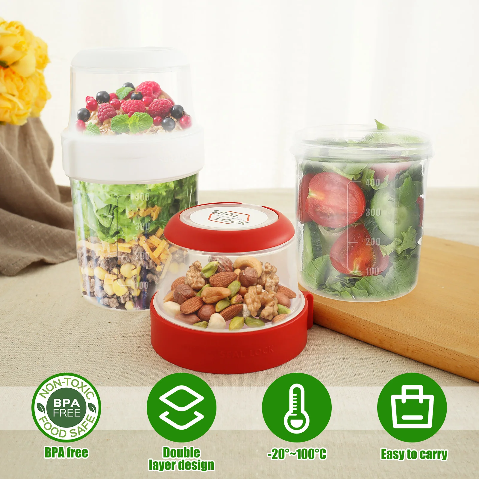 2Pcs Breakfast Cups Reusable T - Overnight Oat Jar 评论和价格