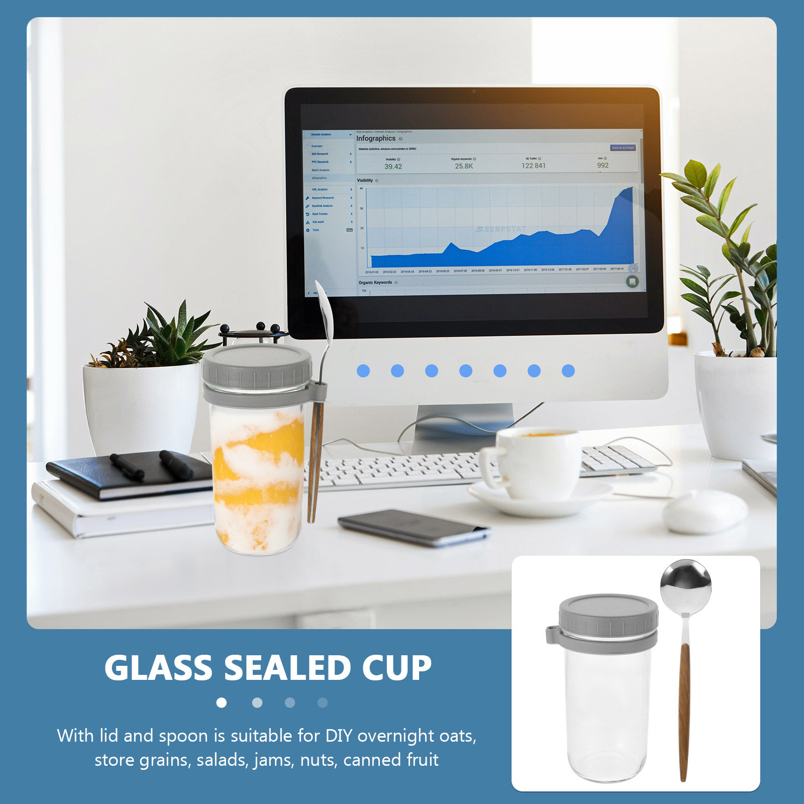 1Set Stylish Glass Sealed Cup  - Overnight Oat Jar 评论和价格