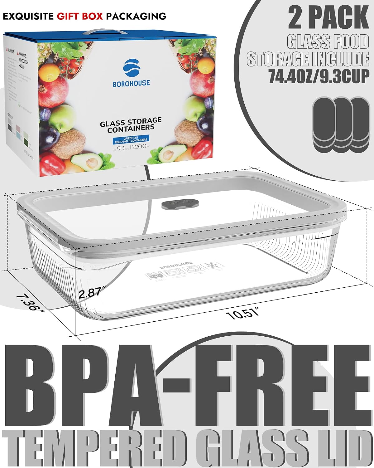 2 Pack Glass Food Storage Cont - Meal Prep Glass 评论和价格