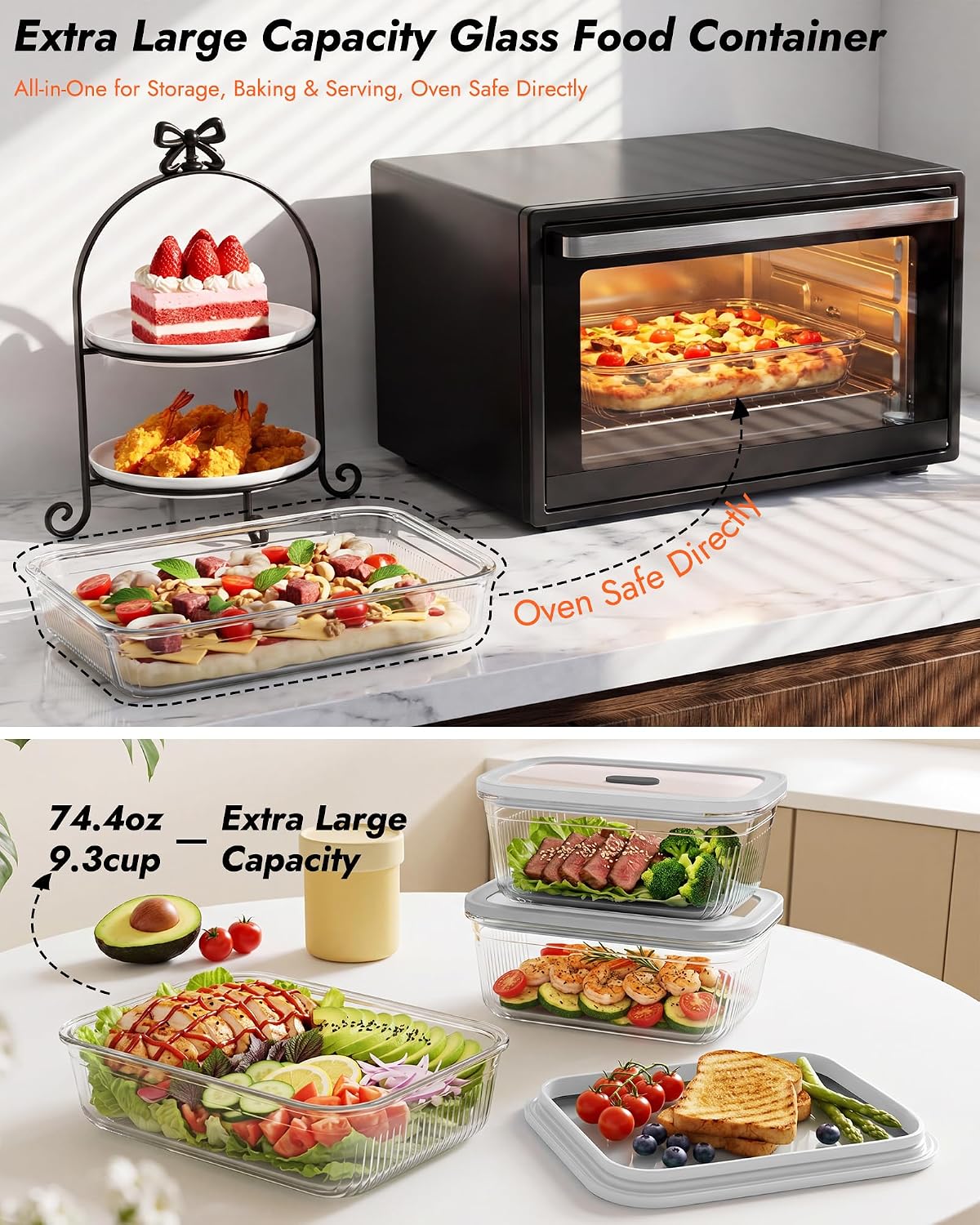 2 Pack Glass Food Storage Cont - Meal Prep Glass 评论和价格