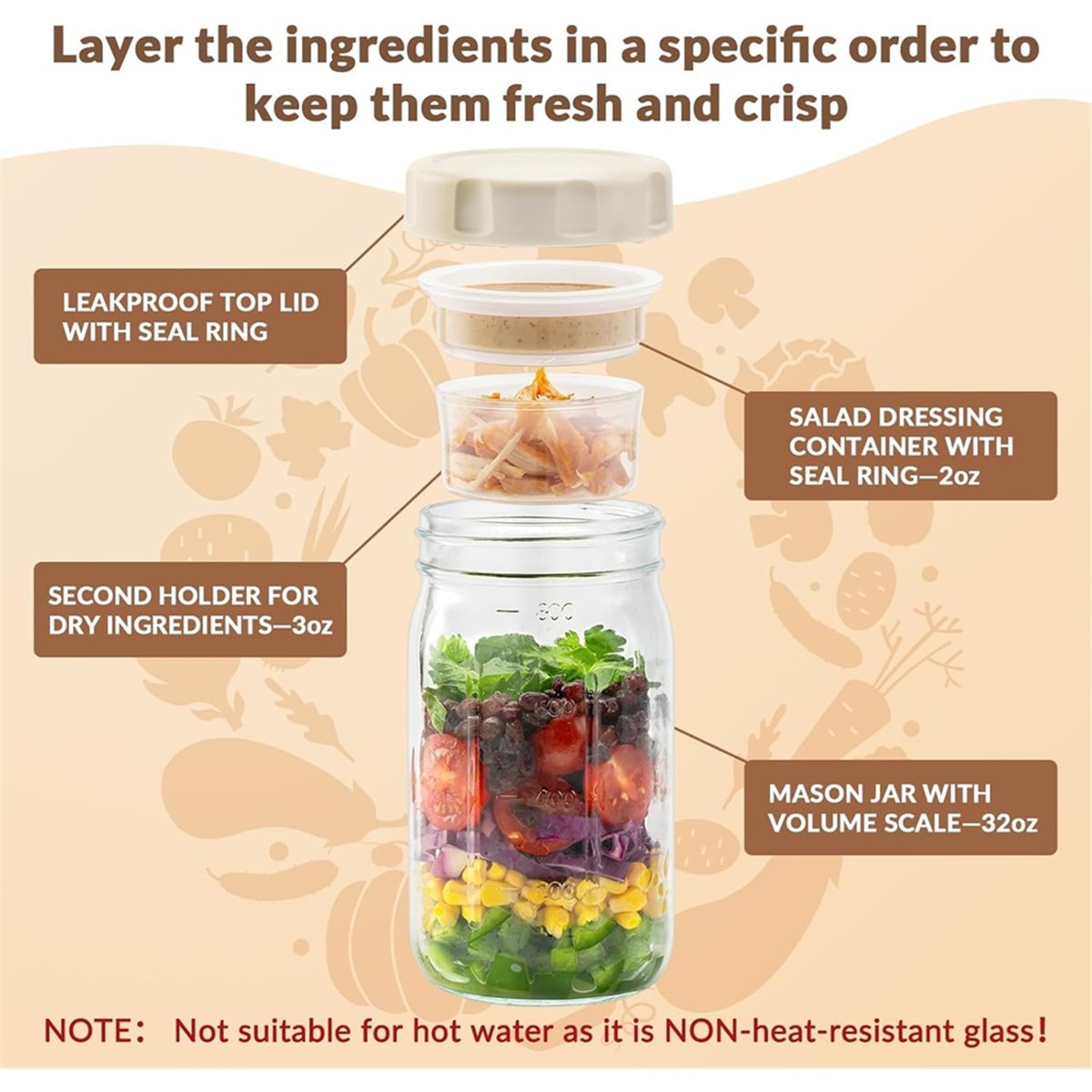 A67T NEW 4 Pack Glass Salad Ja - Meal Prep Glass 评论和价格