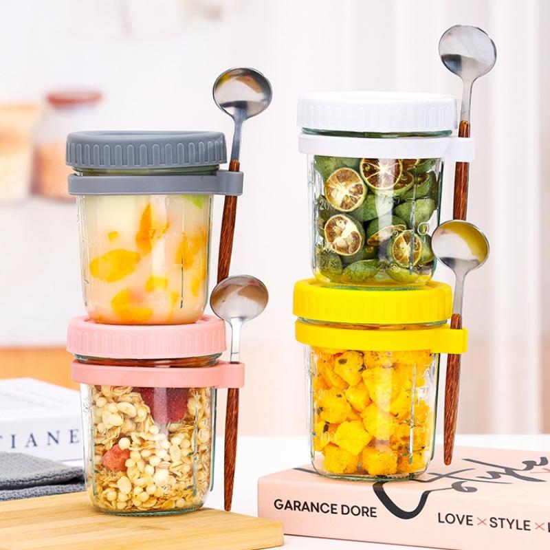 1/2PCS 350ml Reusable Glass Ov - Overnight Oat Jar 评论和价格