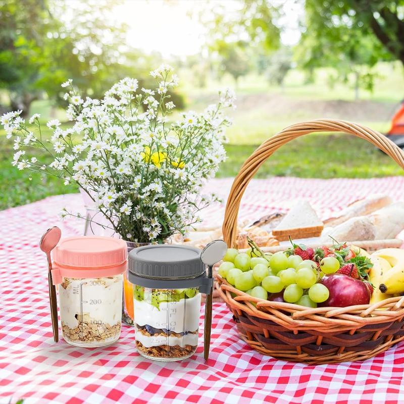 1/2PCS 350ml Reusable Glass Ov - Overnight Oat Jar 评论和价格